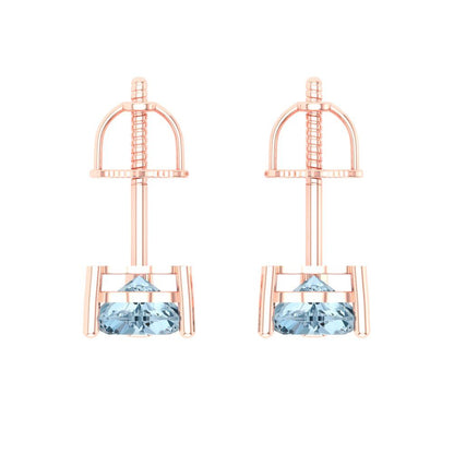 1.5 ctw Blue Zirconia Studs Earrings | 6.0mm Heart Cut White Gold Screw back | April Birthstone
