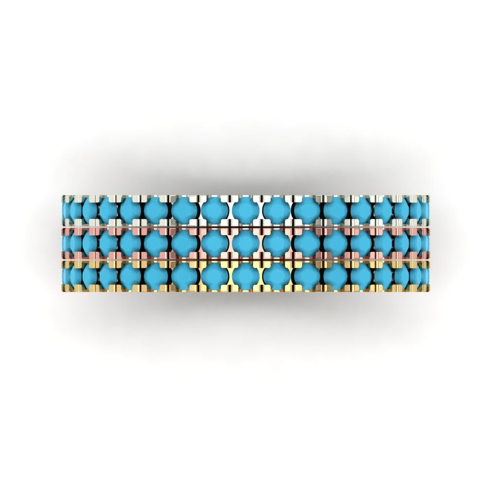 0.855 cttw Simulated Turquoise Round Cut White/Rose/Yellow Gold Eternity Wedding Band