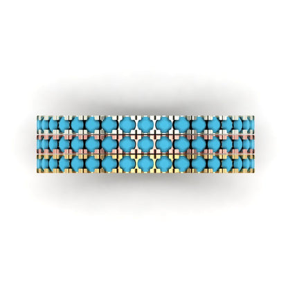 0.855 cttw Simulated Turquoise Round Cut White/Rose/Yellow Gold Eternity Wedding Band