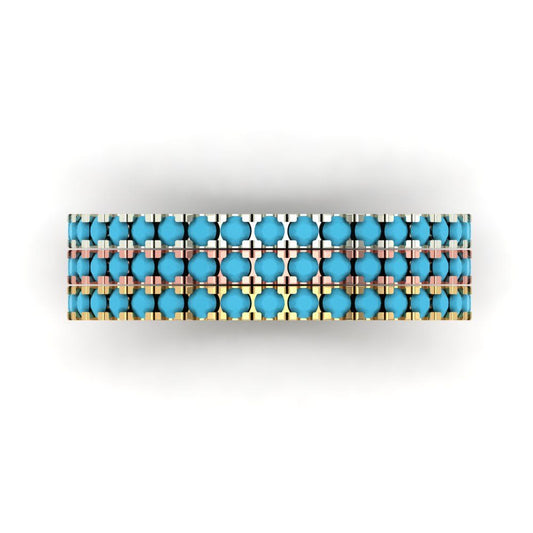 0.855 cttw Simulated Turquoise Round Cut White/Rose/Yellow Gold Eternity Wedding Band