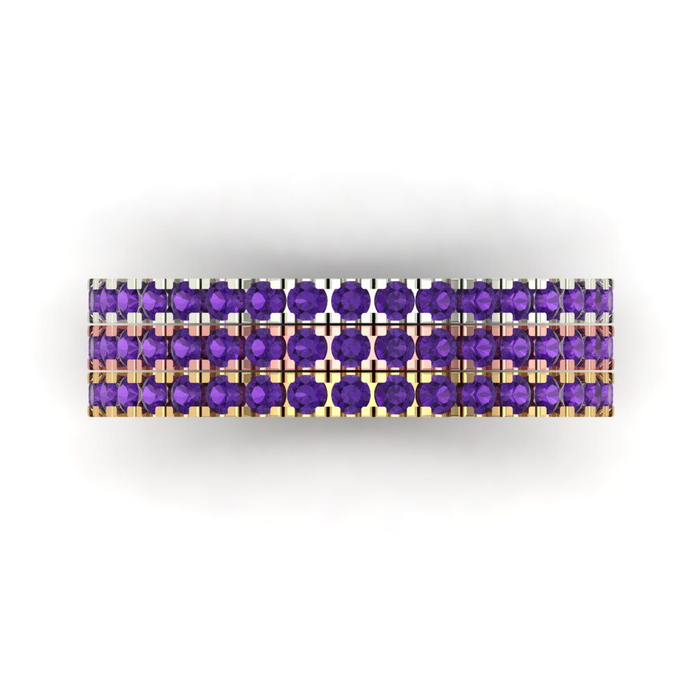 0.855 cttw Natural Amethyst Round Cut White/Rose/Yellow Gold Eternity Wedding Band