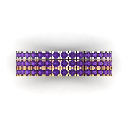0.855 cttw Natural Amethyst Round Cut White/Rose/Yellow Gold Eternity Wedding Band