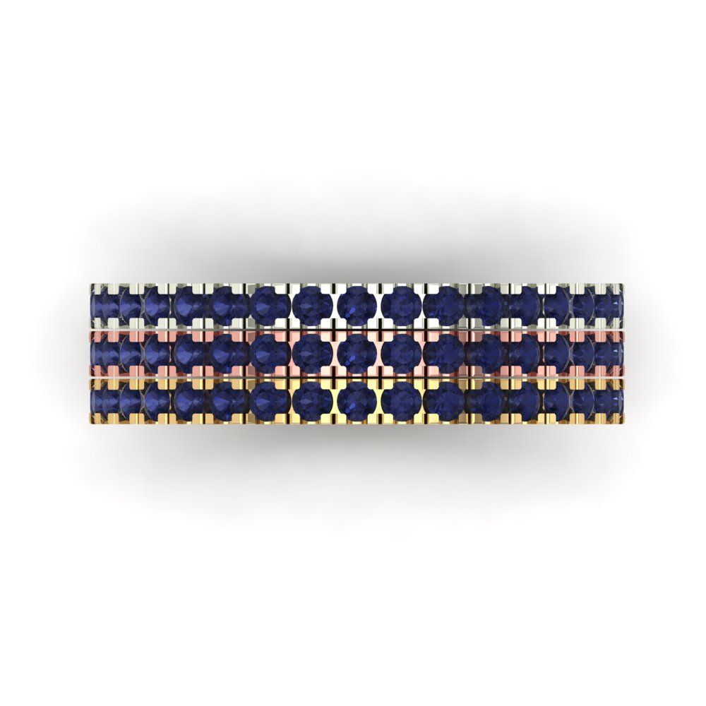 0.855 cttw Simulated Blue Sapphire Round Cut White/Rose/Yellow Gold Eternity Wedding Band