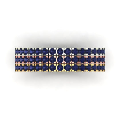 0.855 cttw Simulated Blue Sapphire Round Cut White/Rose/Yellow Gold Eternity Wedding Band