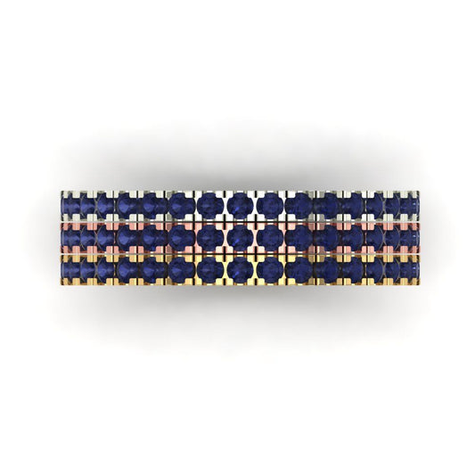 0.855 cttw Simulated Blue Sapphire Round Cut White/Rose/Yellow Gold Eternity Wedding Band