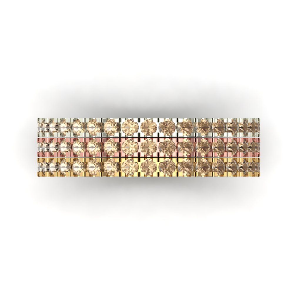 0.855 cttw Yellow Moissanite Round Cut White/Rose/Yellow Gold Eternity Wedding Band