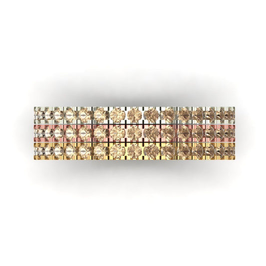 0.855 cttw Yellow Moissanite Round Cut White/Rose/Yellow Gold Eternity Wedding Band