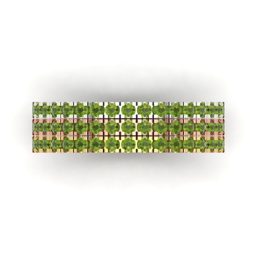 0.855 cttw Natural Peridot Round Cut White/Rose/Yellow Gold Eternity Wedding Band