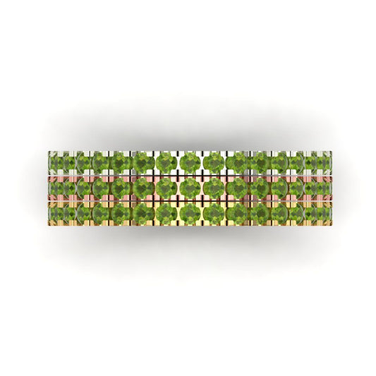 0.855 cttw Natural Peridot Round Cut White/Rose/Yellow Gold Eternity Wedding Band