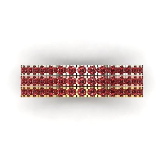 0.855 cttw Natural Garnet Round Cut White/Rose/Yellow Gold Eternity Wedding Band