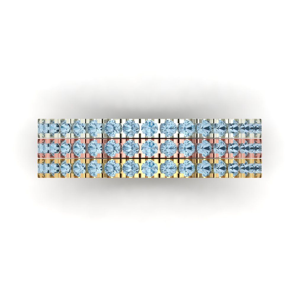 0.855 cttw Natural Swiss Blue Topaz Round Cut White/Rose/Yellow Gold Eternity Wedding Band