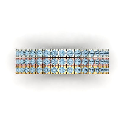 0.855 cttw Simulated Blue Diamond Round Cut White/Rose/Yellow Gold Eternity Wedding Band