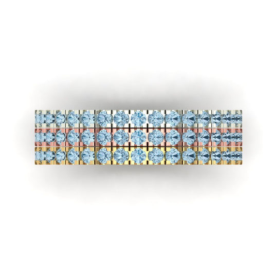 0.855 cttw Simulated Blue Diamond Round Cut White/Rose/Yellow Gold Eternity Wedding Band