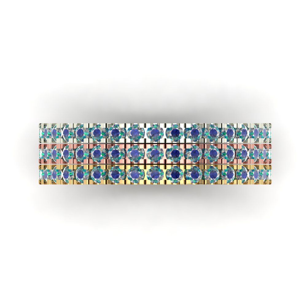 0.855 cttw Blue Moissanite Round Cut White/Rose/Yellow Gold Eternity Wedding Band
