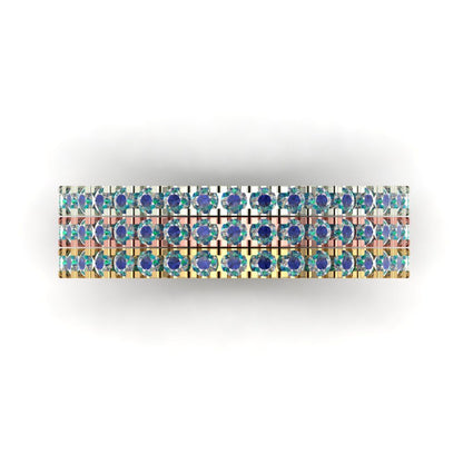 0.855 cttw Blue Moissanite Round Cut White/Rose/Yellow Gold Eternity Wedding Band