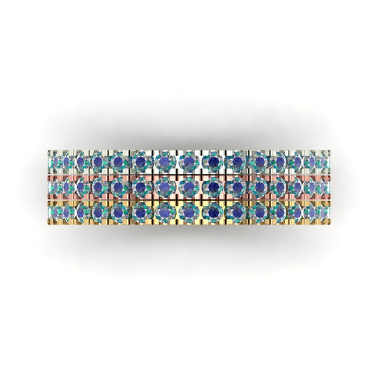 0.855 cttw Blue Moissanite Round Cut White/Rose/Yellow Gold Eternity Wedding Band