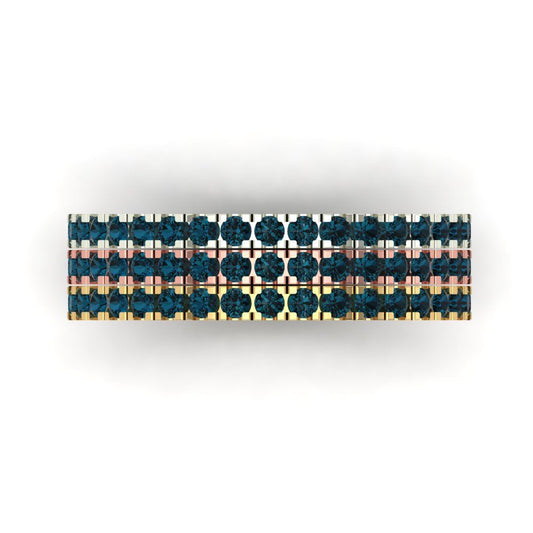 0.855 cttw Natural London Blue Topaz Round Cut White/Rose/Yellow Gold Eternity Wedding Band