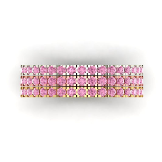 0.855 cttw Simulated Pink Diamond Round Cut White/Rose/Yellow Gold Eternity Wedding Band