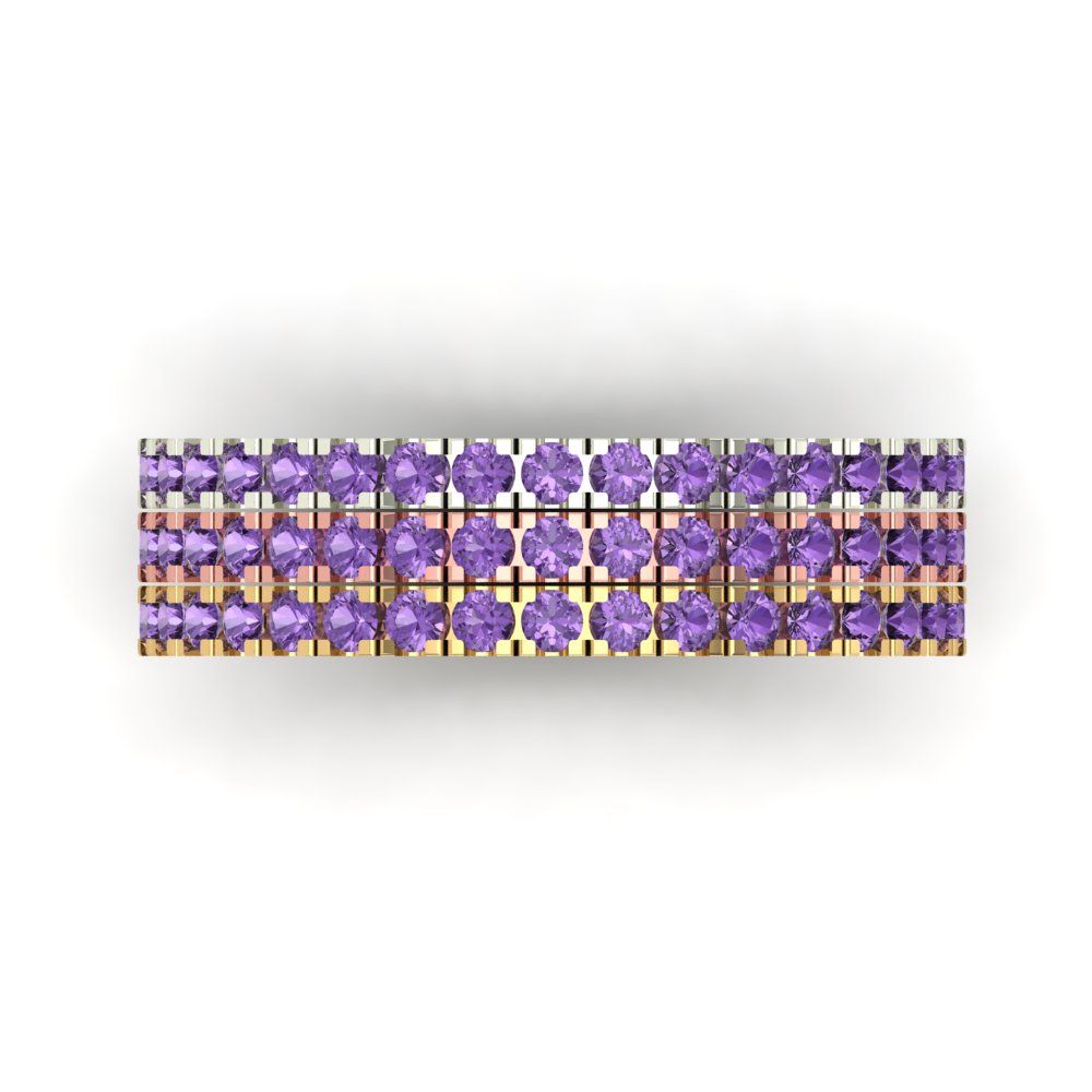 0.855 cttw Simulated Alexandrite Round Cut White/Rose/Yellow Gold Eternity Wedding Band