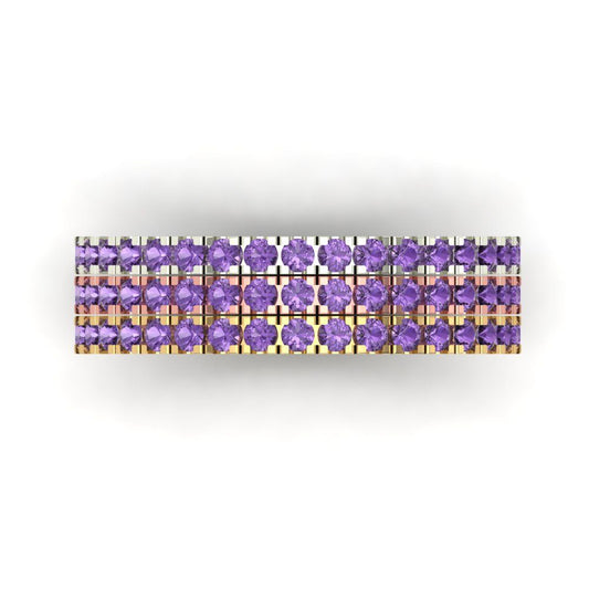0.855 cttw Simulated Alexandrite Round Cut White/Rose/Yellow Gold Eternity Wedding Band