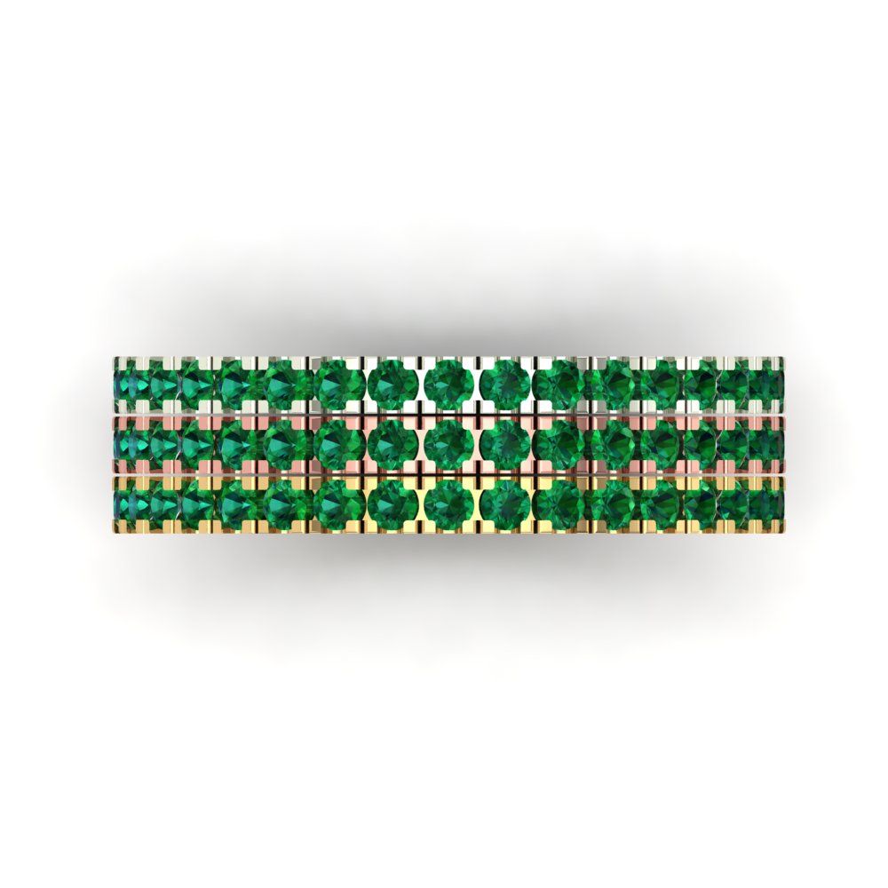 0.855 cttw Simulated Emerald Round Cut White/Rose/Yellow Gold Eternity Wedding Band