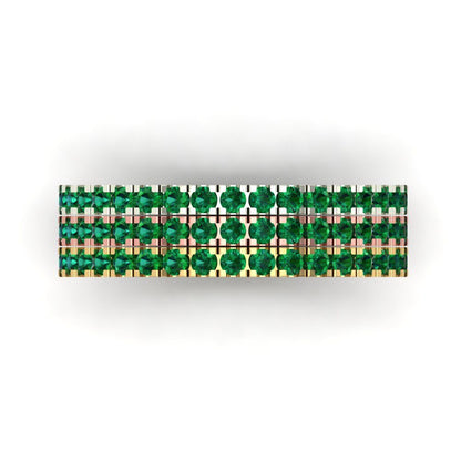 0.855 cttw Simulated Emerald Round Cut White/Rose/Yellow Gold Eternity Wedding Band