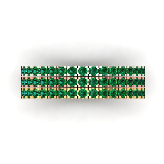 0.855 cttw Simulated Emerald Round Cut White/Rose/Yellow Gold Eternity Wedding Band