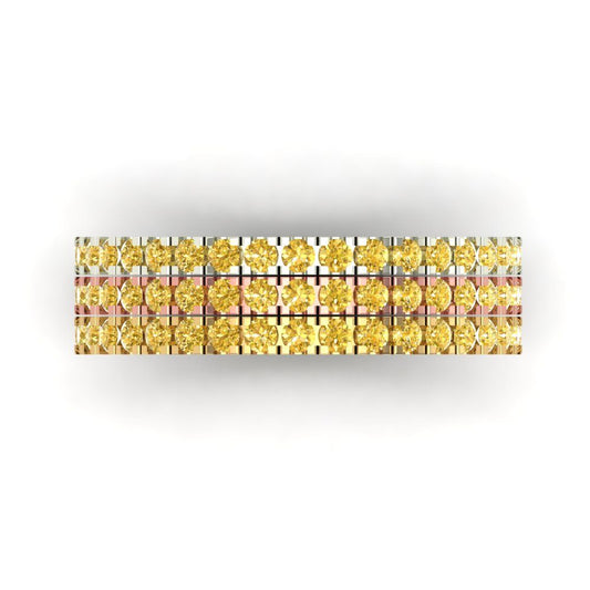 0.855 cttw Simulated Yellow Diamond Round Cut White/Rose/Yellow Gold Eternity Wedding Band