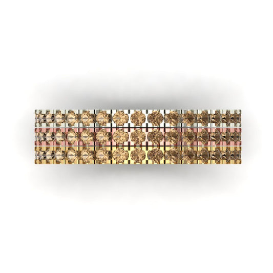 0.855 cttw Simulated Champagne Diamond Round Cut White/Rose/Yellow Gold Eternity Wedding Band