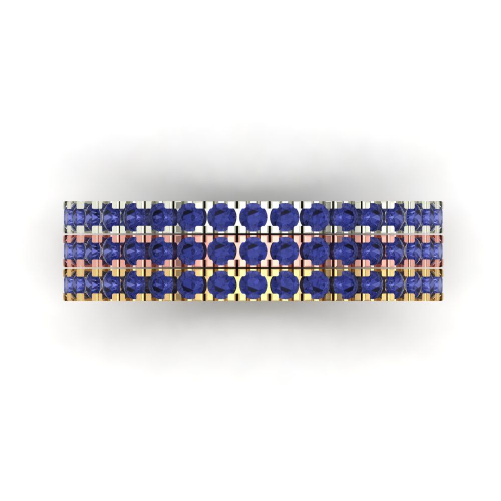 0.855 cttw Simulated Tanzanite Round Cut White/Rose/Yellow Gold Eternity Wedding Band