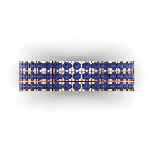 0.855 cttw Simulated Tanzanite Round Cut White/Rose/Yellow Gold Eternity Wedding Band