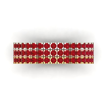 0.855 cttw Simulated Ruby Round Cut White/Rose/Yellow Gold Eternity Wedding Band