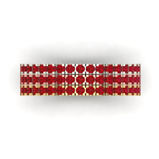 0.855 cttw Simulated Ruby Round Cut White/Rose/Yellow Gold Eternity Wedding Band