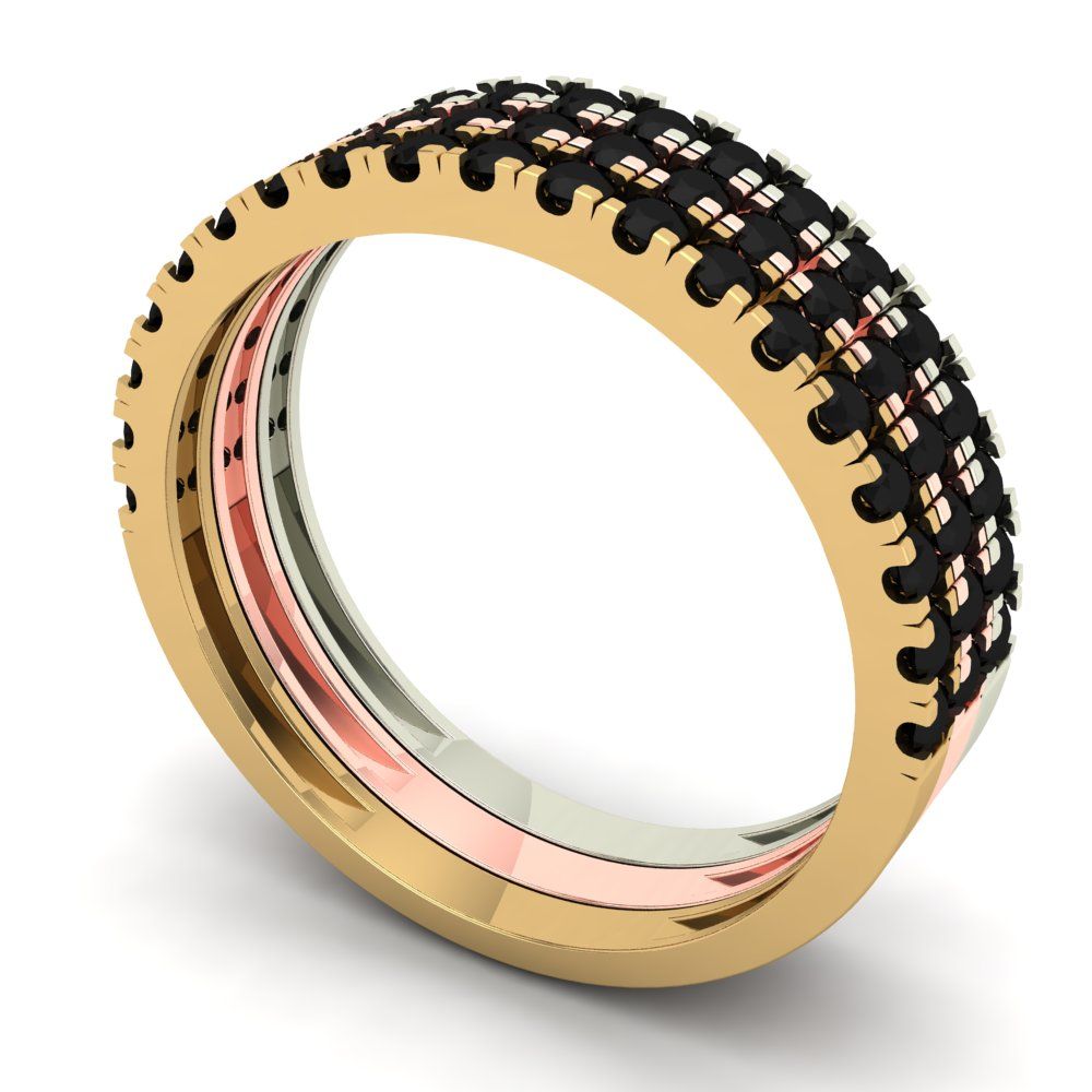 0.855 cttw Natural Onyx Round Cut White/Rose/Yellow Gold Eternity Wedding Band