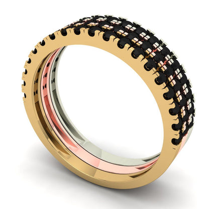 0.855 cttw Natural Onyx Round Cut White/Rose/Yellow Gold Eternity Wedding Band