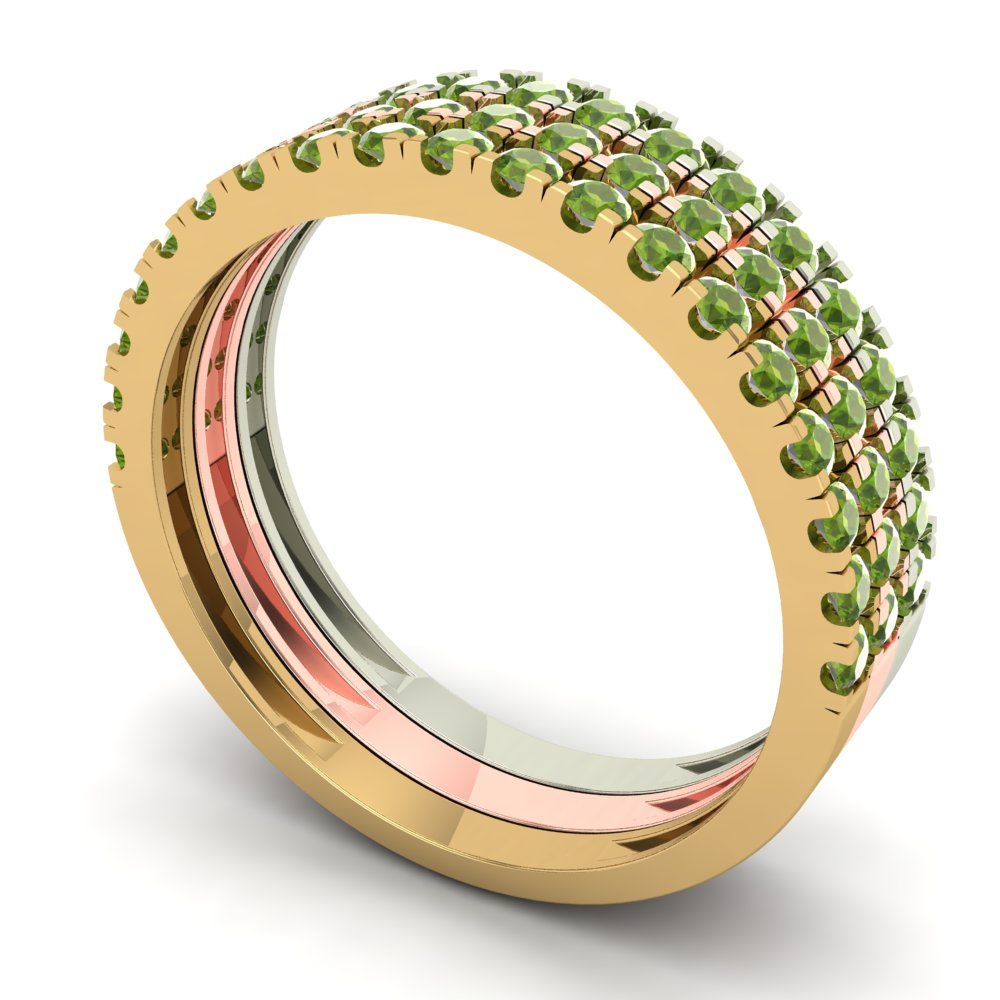0.855 cttw Natural Peridot Round Cut White/Rose/Yellow Gold Eternity Wedding Band
