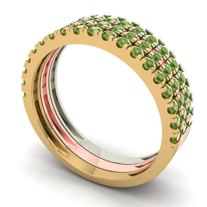 0.855 cttw Natural Peridot Round Cut White/Rose/Yellow Gold Eternity Wedding Band