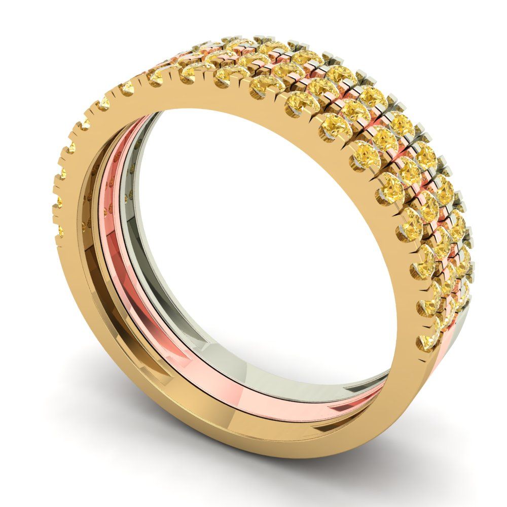 0.855 cttw Natural Citrine Round Cut White/Rose/Yellow Gold Eternity Wedding Band