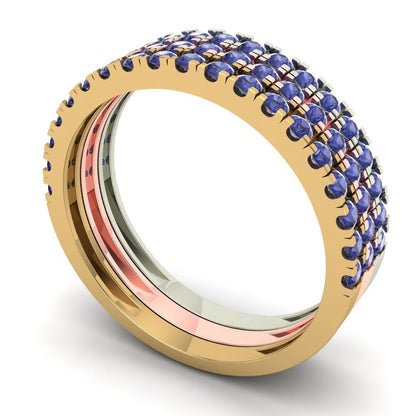 0.855 cttw Simulated Tanzanite Round Cut White/Rose/Yellow Gold Eternity Wedding Band