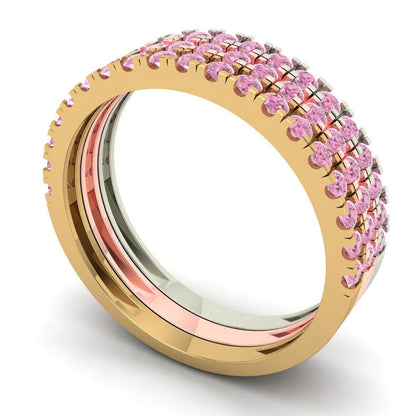 0.855 cttw Simulated Pink Diamond Round Cut White/Rose/Yellow Gold Eternity Wedding Band
