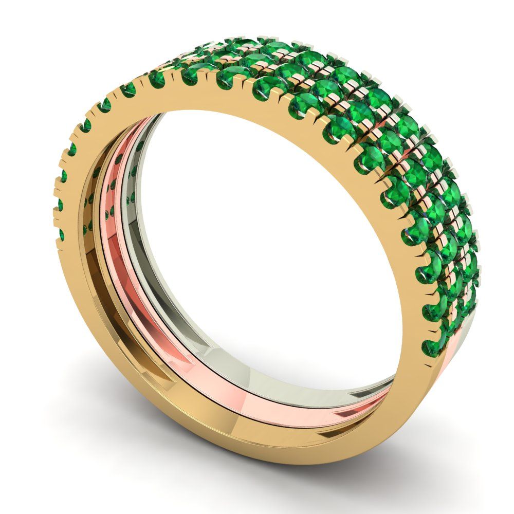0.855 cttw Simulated Emerald Round Cut White/Rose/Yellow Gold Eternity Wedding Band