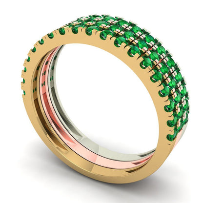 0.855 cttw Simulated Emerald Round Cut White/Rose/Yellow Gold Eternity Wedding Band
