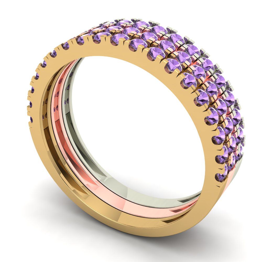 0.855 cttw Simulated Alexandrite Round Cut White/Rose/Yellow Gold Eternity Wedding Band