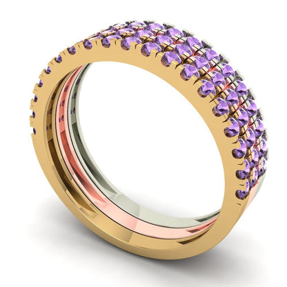0.855 cttw Simulated Alexandrite Round Cut White/Rose/Yellow Gold Eternity Wedding Band