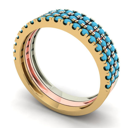 0.855 cttw Simulated Turquoise Round Cut White/Rose/Yellow Gold Eternity Wedding Band