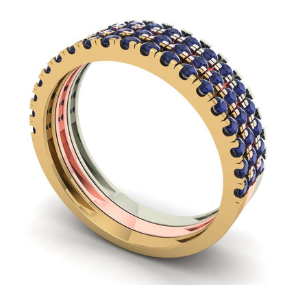 0.855 cttw Simulated Blue Sapphire Round Cut White/Rose/Yellow Gold Eternity Wedding Band