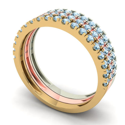 0.855 cttw Simulated Blue Diamond Round Cut White/Rose/Yellow Gold Eternity Wedding Band