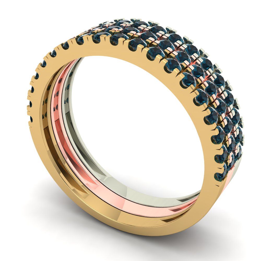 0.855 cttw Natural London Blue Topaz Round Cut White/Rose/Yellow Gold Eternity Wedding Band