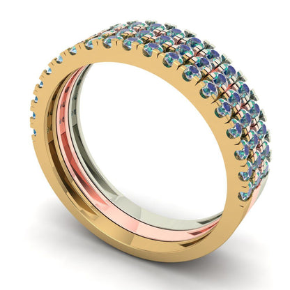 0.855 cttw Blue Moissanite Round Cut White/Rose/Yellow Gold Eternity Wedding Band