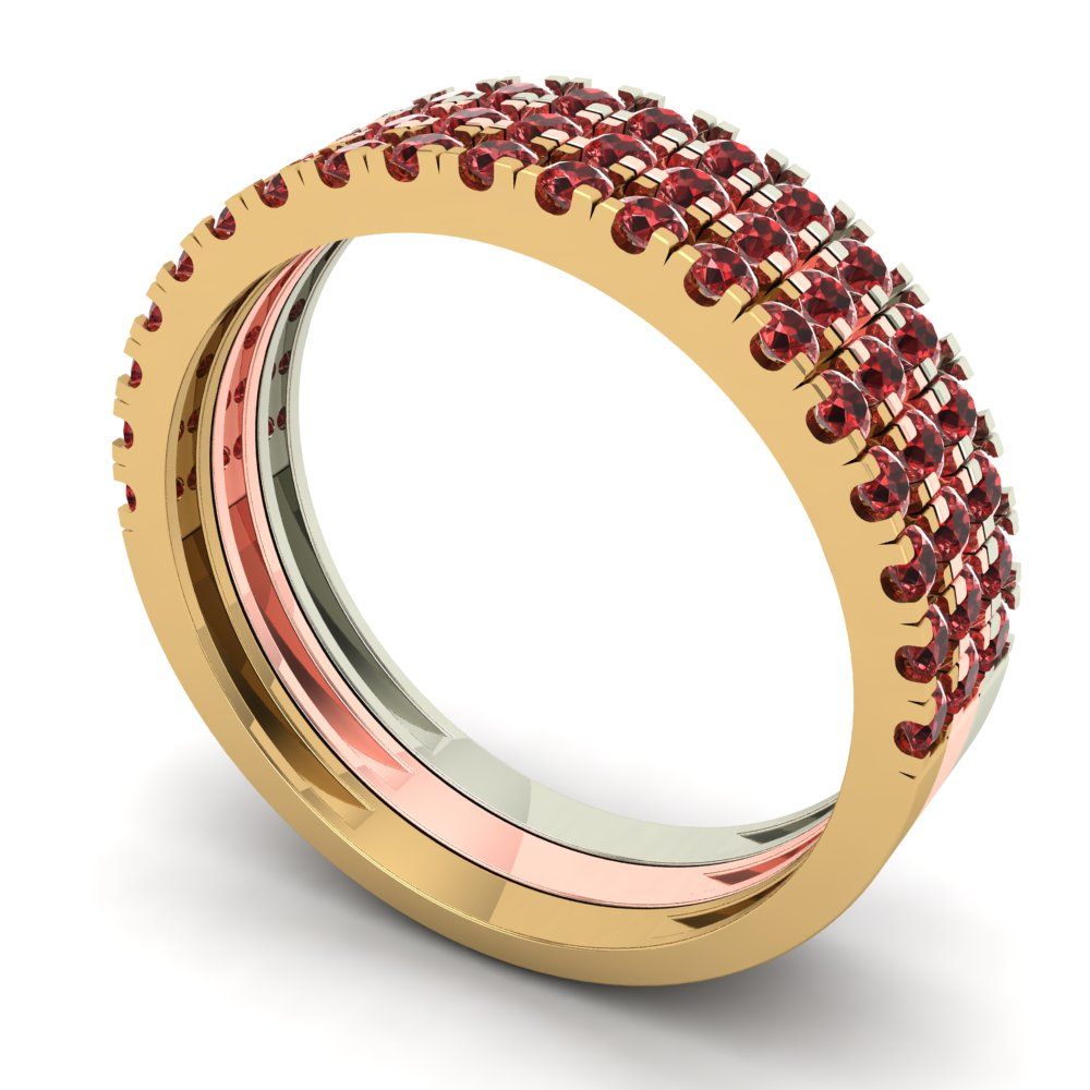 0.855 cttw Natural Garnet Round Cut White/Rose/Yellow Gold Eternity Wedding Band